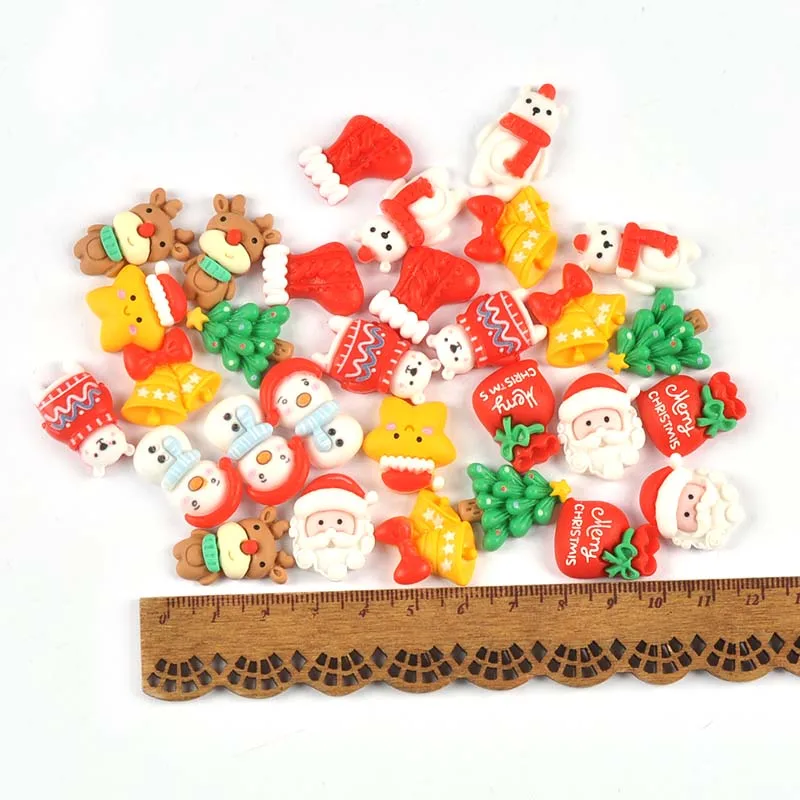 30pcs 16-26mm New Kawaii Resin Christmas Cartoon Snowman Deer Flat Back Cabochons Decorations DIY Craft Scrapbook Accessories