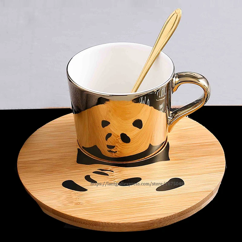 

Reflection Panda Mug Cartoon Panada Anamorphic Cup Leopard Mug The Mirror Collection Ceramic Coffee Cups and Saucers