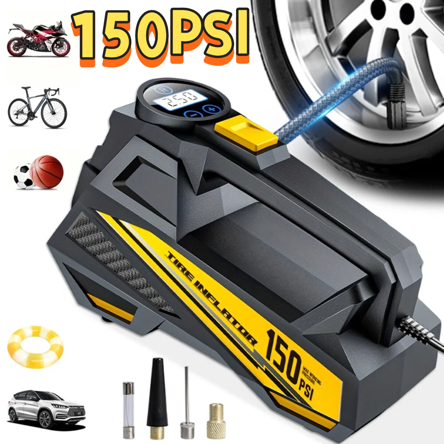 

150PSI Auto Electric Pump with LED Light Car Tire Inflator Digital Display Electric Air Pump for Automobile Bicycle Ball