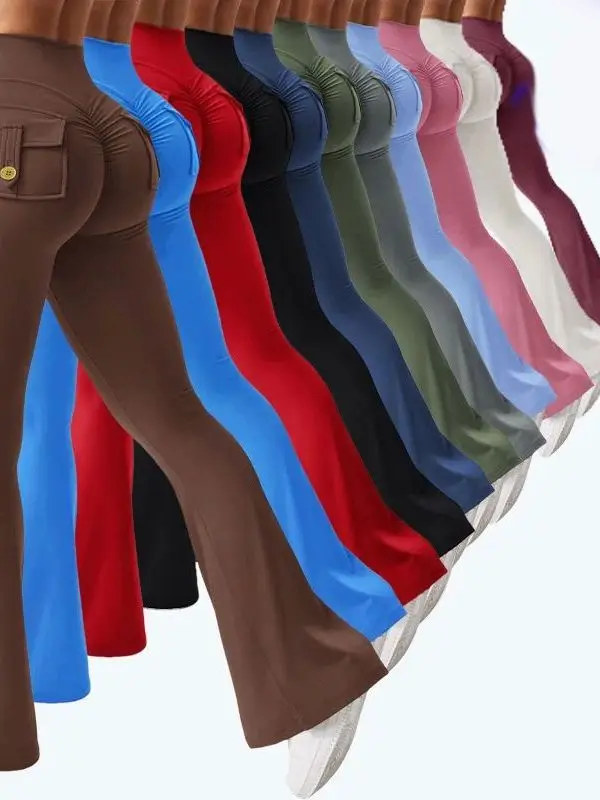 

Fitn Women's Micro Flared Pants Sportswear Trousers Straight Leg Casual Pants l Waist Elastic Waisand Polyester Fiber
