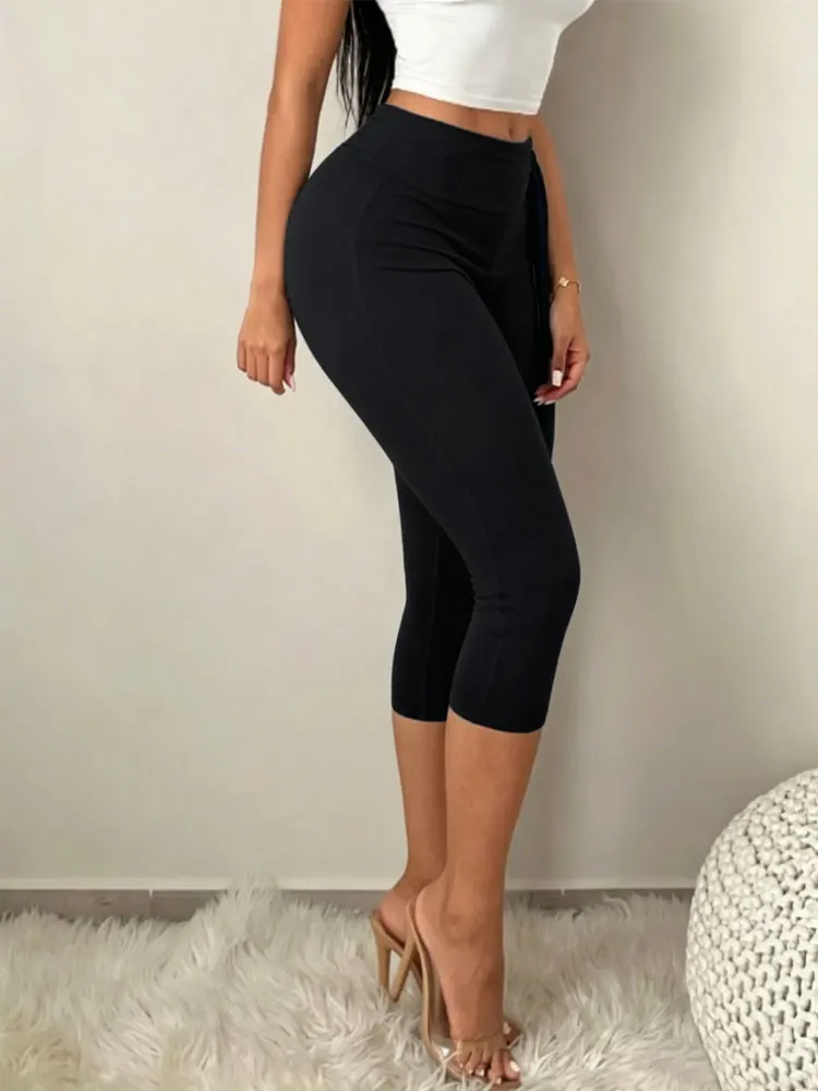 Damen-Leggings im Street-Style mit figurbetonendem Schnitt, modische, kurze 7/8-Länge Hosen, lässige Freizeit-, Fitness-, Yoga- und Sport-Unterteile – Detail 4