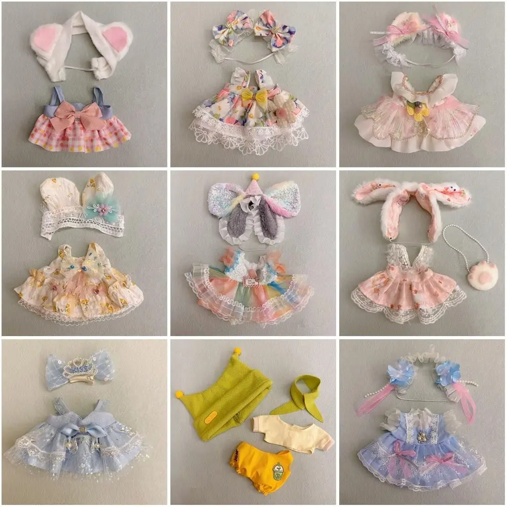 20CM Doll Gift Clothes Accessories Multicolor Cap Dress Photo Props Replacement Outfit Hairband Suspender Cotton Stuffed Doll