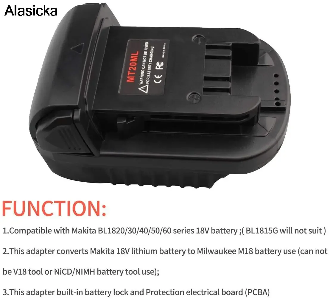 

MT20ML Battery Converter Adapter For Makita 18V/20V Li-Ion Battery Bl1830 BL1840 Bl1860 Bl1815 For Milwaukee M&18 Li-Ion Battery