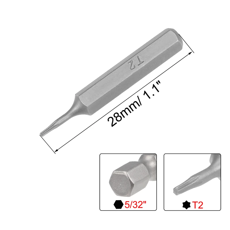 T2 T5 T6 T8 Torx ข้อต่อไขควง Torx บิต5/32นิ้ว Hex Shank น็อตหัวหกเหลี่ยม Driver Bits ชุดเครื่องมือสำหรับเครื่องมือความยาว28มม.