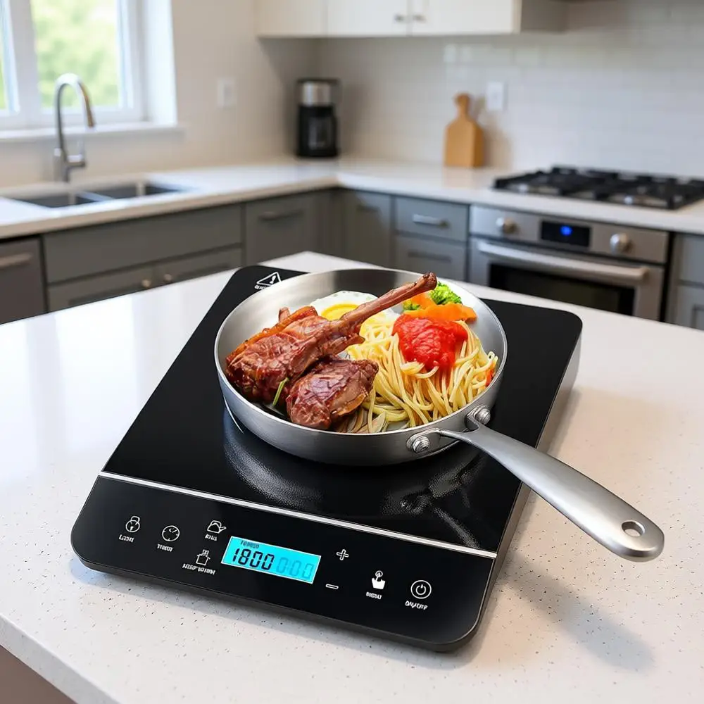 

1800W Induction Cooktop with LCD Sensor Touch, Child Safety Lock & 10H Timer, 9 Power 10 Temperature Settings