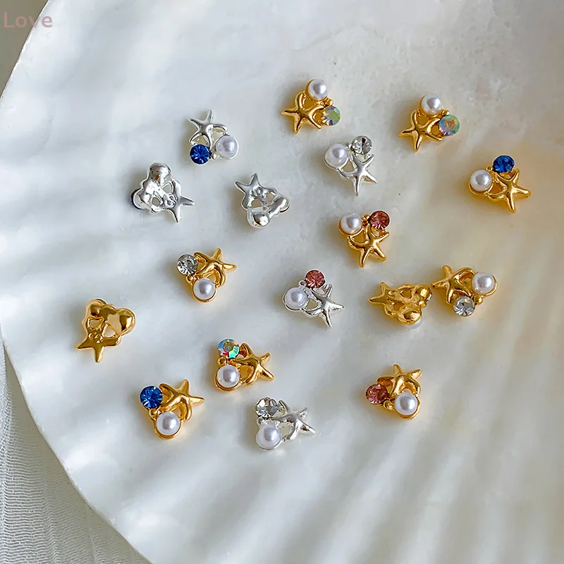 [L & P] 2 قطعة ثلاثية الأبعاد رائعة سبيكة مسمار الفن السحر Kawaii نجم البحر اللؤلؤ تصميم مسمار حجر الراين زينة DIY بها بنفسك اكسسوارات