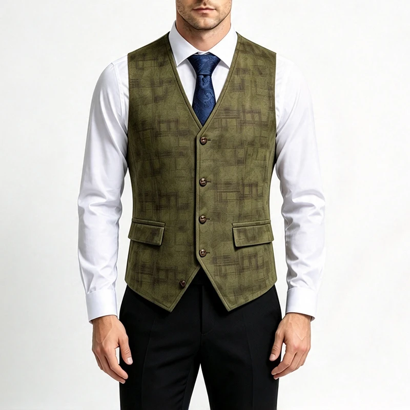 Streetwear Vintage Plaid Print Suede Waistcoat Mens Autumn Warm V Neck Single Breasted Slim Tank Tops Male Daily Outdoor Vests