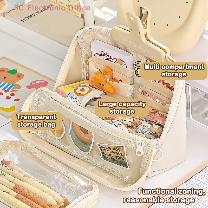 حقيبة أقلام رصاص واسعة مكونة من 9 طبقات مع حافظة أقلام قابلة للفصل على الوجهين وحقيبة تخزين متعددة الاستخدامات، حقيبة قرطاسية بسيطة قابلة للطي #4