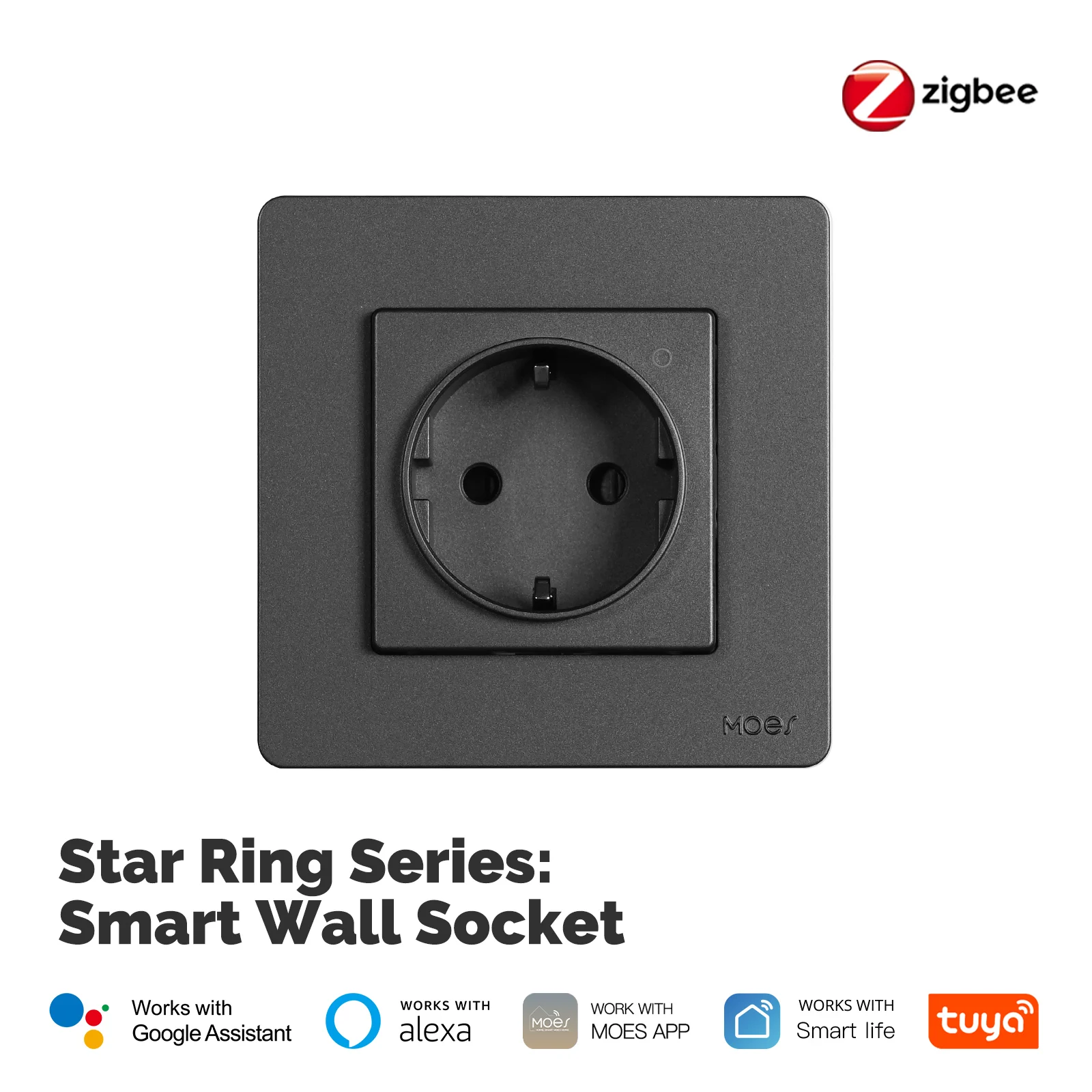 MOES Tuya ZigBee Smart Socket EU Wall Embedded Outlet Energy Monitor Indicator App Afstandsbediening Spraakbesturing Alexa Google Home