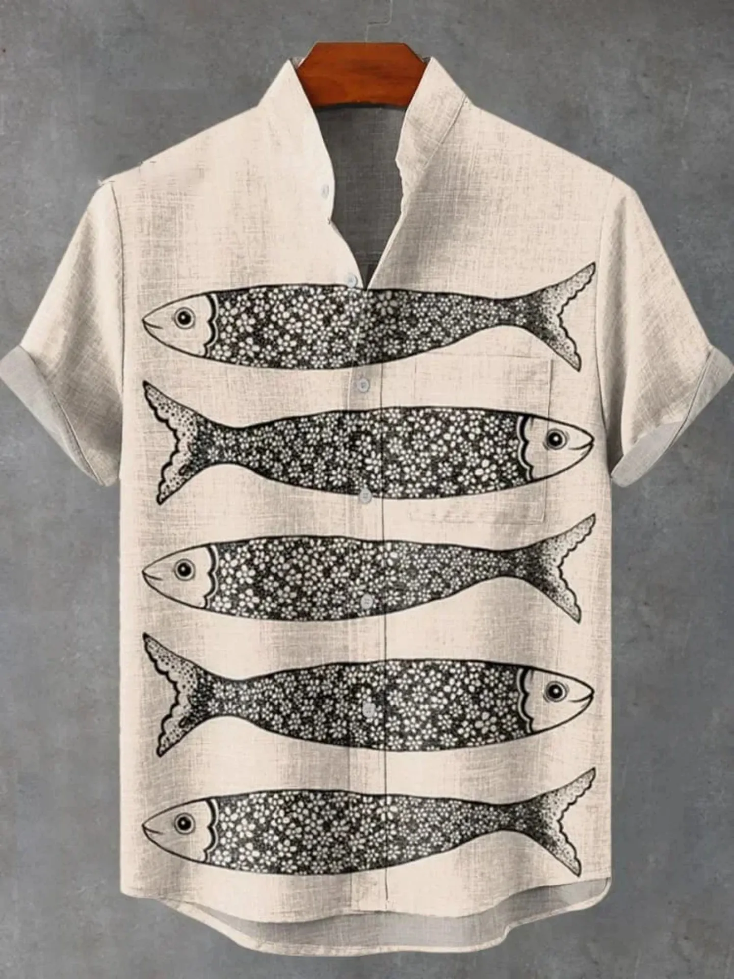 

Fashionable Hawaiian men's 3D printed fish design pattern men's button up stand collar comfortable breathable casual plus size l