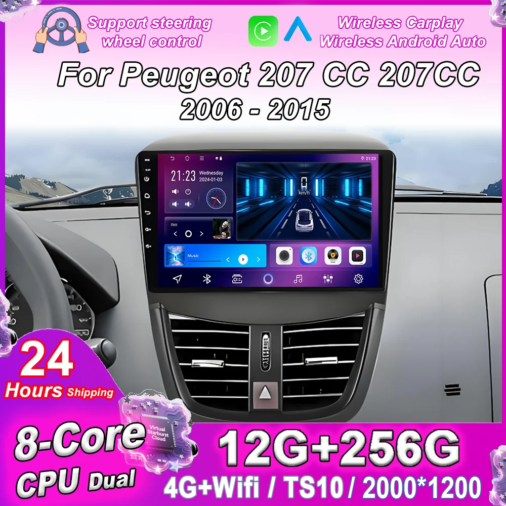 

Автомобильный Android-радио стерео для Peugeot 207 CC 207CC 2006 2007 2008 2009-2015 авто мультимедийный плеер GPS-навигация 4G Carplay 2DIN