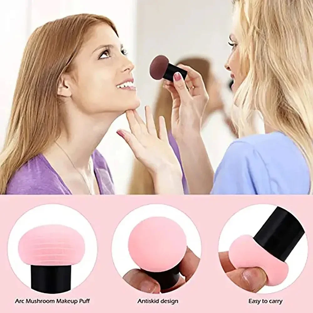 Esponja de maquillaje con cabeza de seta, esponja para polvos cosméticos de doble uso en seco y húmedo con estuche con asa, cremas de base profesionales, herramientas de belleza