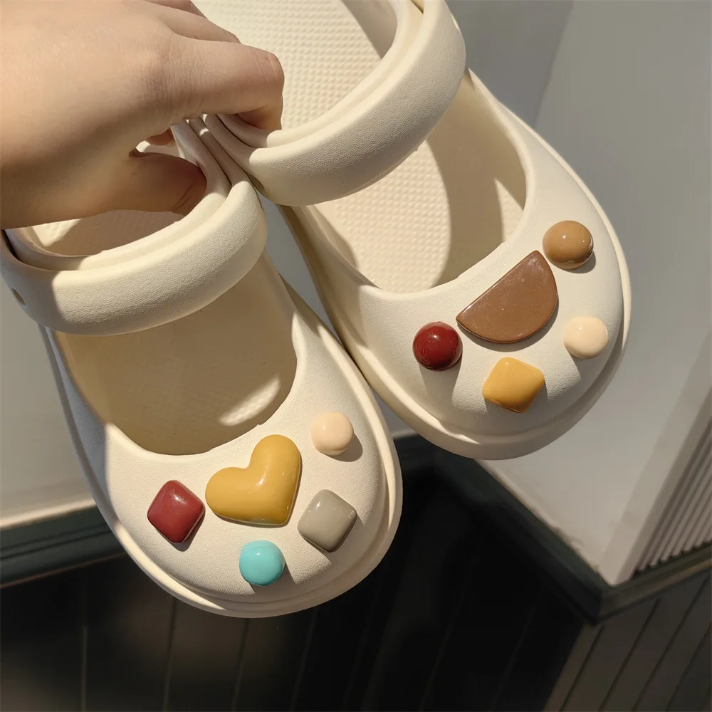 Clog Shoe Charms Geometric Semicircle Heart Detachable Mary Jane Slippers Decoration Candy Color PVC Outdoor Lightweight