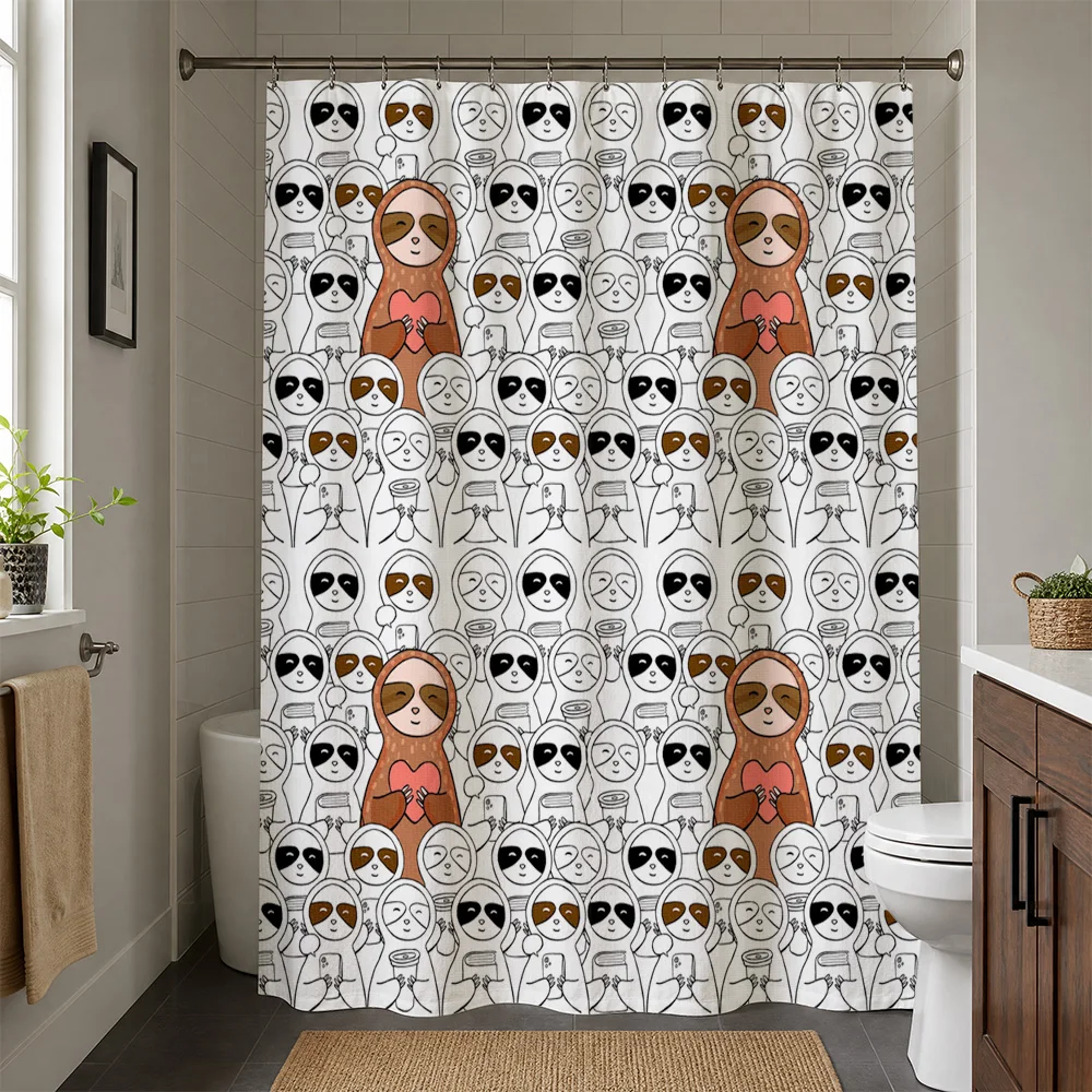 Quirky Cartoon Characters Mask Pattern Shower Curtain Waterproof Liner Funny Bathroom Decor Home Shower Stall Accent Curtain Mod