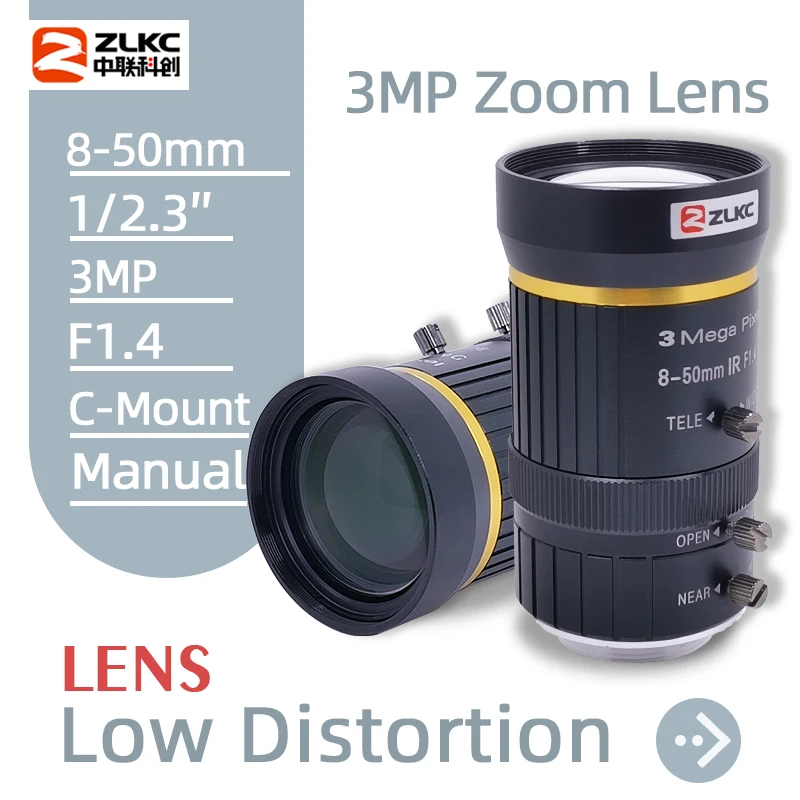 ZLKC 8-50mm Varifocal Lens for Video Surveillance Cameras 1/2.3'' C Mount 3MP Lens for 4k CCTV Video Cameras