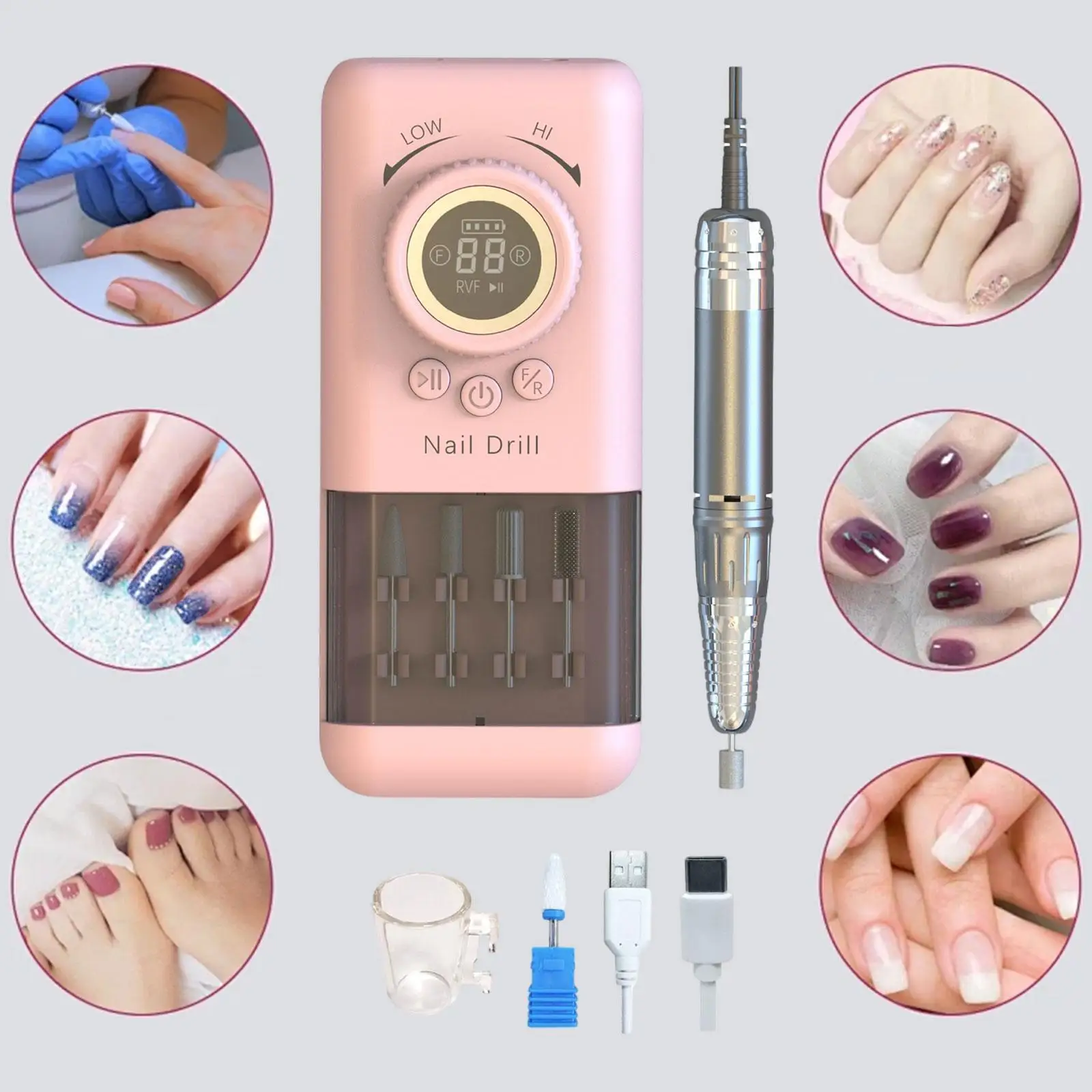 Nail File Machine Kit Multifunctional Repair Accessories Lightweight Shape Tools for Gel Nails Carving Salon Polishing Removing