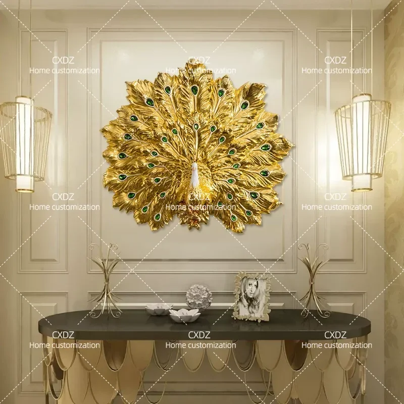 European Light Luxury 3D Wall Hanging Peacock Open Screen Pendant for Living Room Hotel Background Entrance Decor