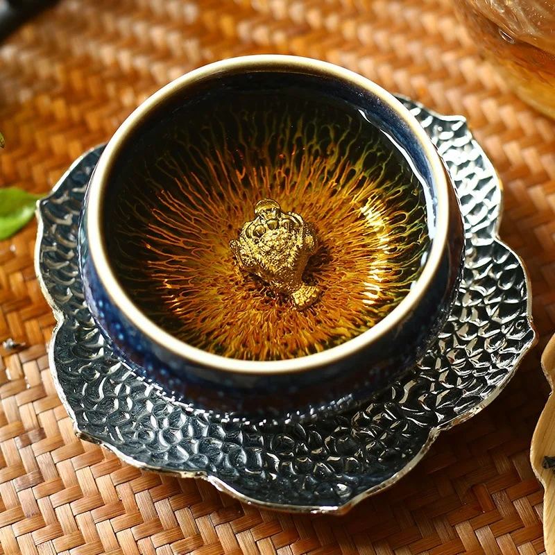 

Китайская высококачественная золотая шелковая лампа Tianmu Glaze Jianzhan Teacup из кроличьей шерсти, инкрустированная серебряной мастерской чашкой ниже 200 мл