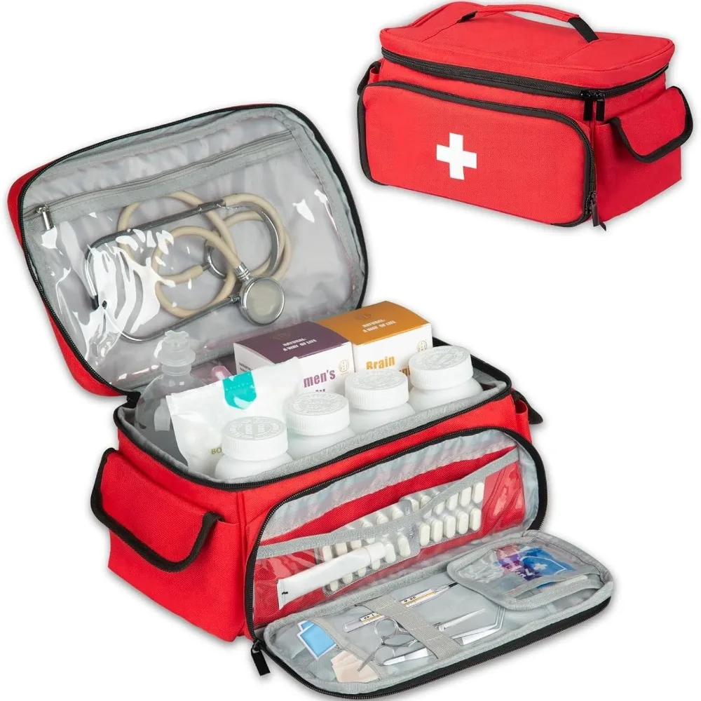 Portable Double‑Layer First Aid Bag Empty Large Capacity Medical Storage Bag Travel Home Outdoor Emergency Medicine Organizer