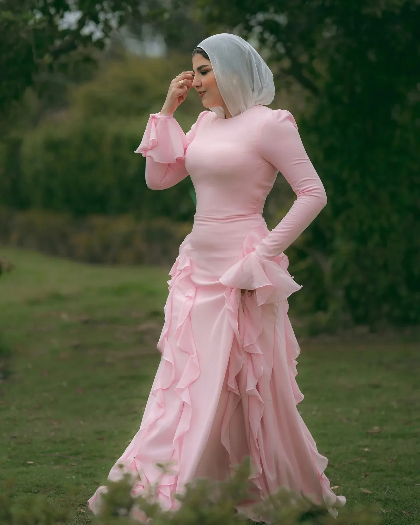 

Инди индивидуальное платье для выпускного вечера с длинными рукавами-футляром Мусульманские вечерние платья с круглым вырезом Розовое платье длиной до пола Robe De Soiree Вечернее платье