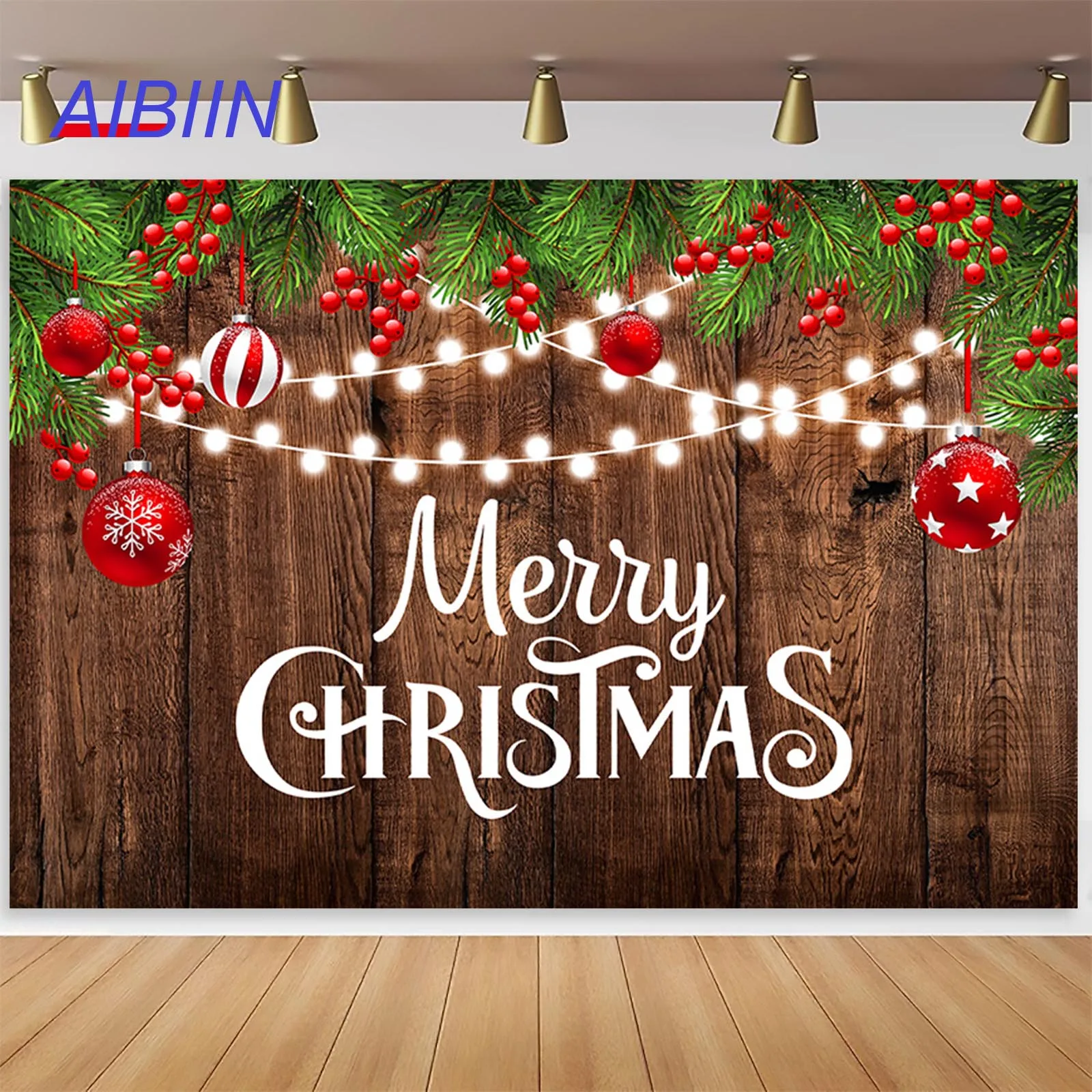 

Merry Christmas Photography Backdrop Rustic Wooden Light Party Decorations Winter Xmas Eve Family Kids Portrait Background