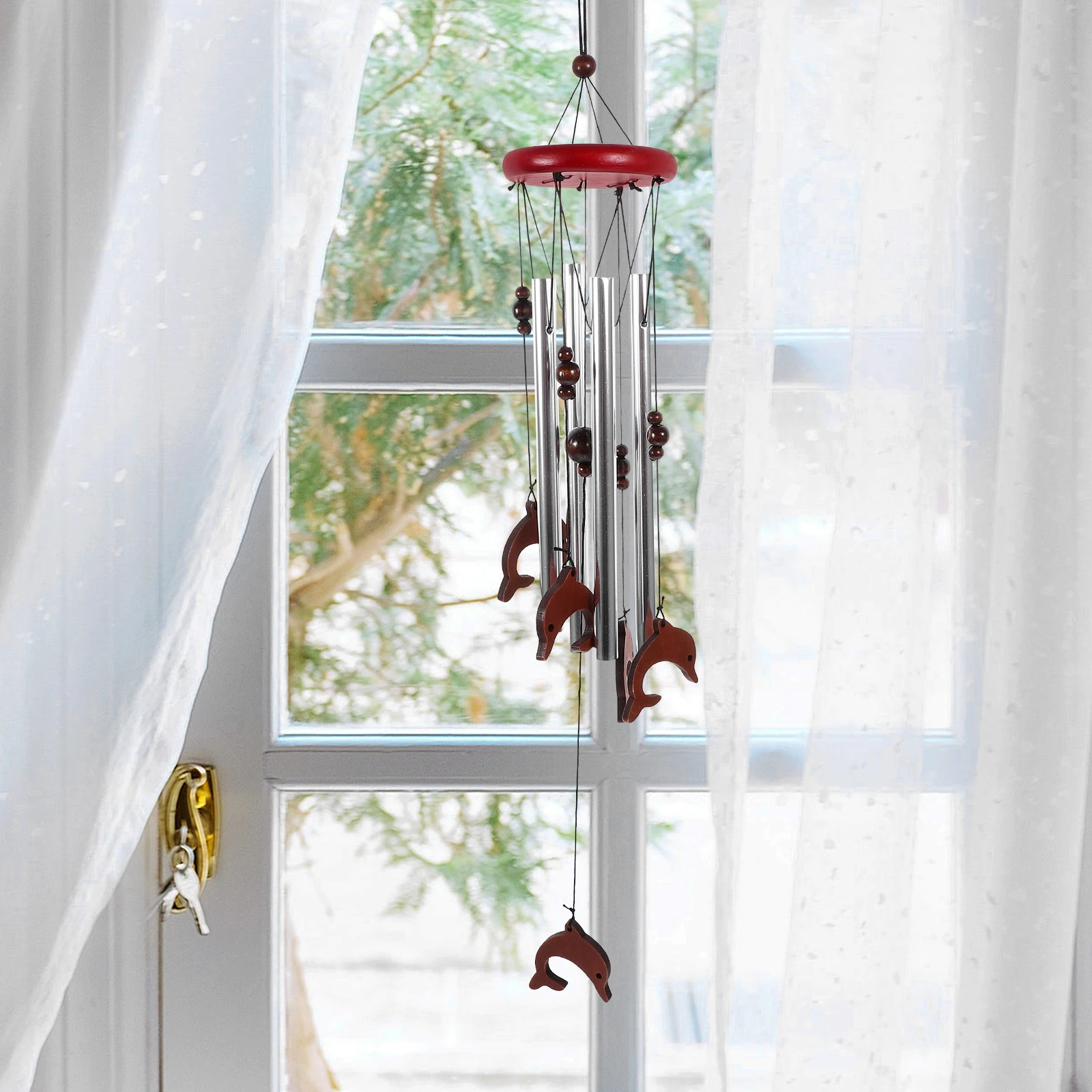 

Aluminum Wood Wind Chime Dolphin nament Pendant Garden Decor Hanging Bell Porch Outdoor Indoor Chimes Durability Clear Sound