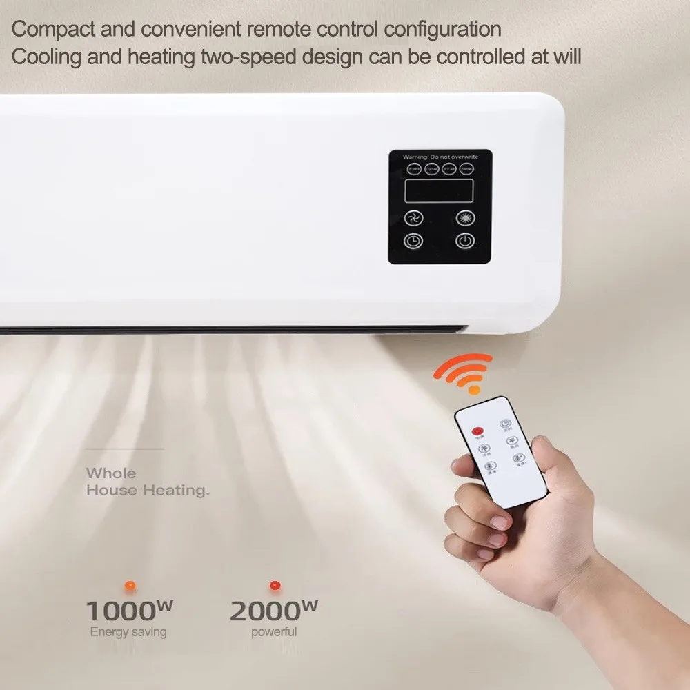 Wall Mounted Electric Heater with Digital Display & Timer Adjustable Thermostat, Fast Heating for Bedroom, Bathroom & Office