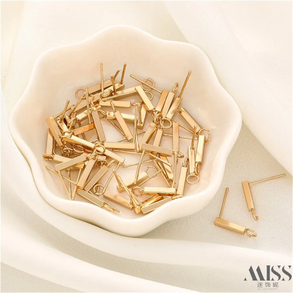 14K Gold-plated Rectangular Square Rod with Hanging Ear Pin S925 Silver Needle Earrings DIY Accessories Handmade Ear Jewelry