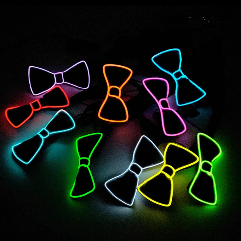 Mężczyźni Świecąca Muszka EL Wire Neon LED Świecąca Impreza Halloween Boże Narodzenie Świecąca Świecąca Dekoracja Bar Klub Scena Rekwizyt Odzież