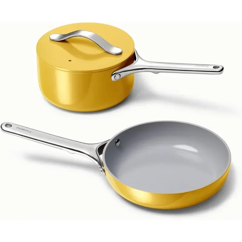 Caraway Non-Stick Ceramic Frying Pans and Saucepans - Non-Toxic Oven and Stovetop Safe (Gas Electric and Induction)