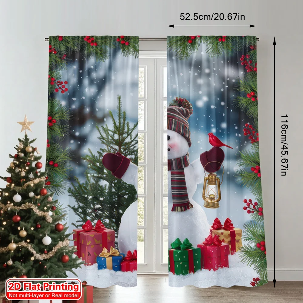 2pcs 2D flat printing Merry Christmas Popular Window Curtains Christmas Winter Wonderland Polyester Without Electricity Spring