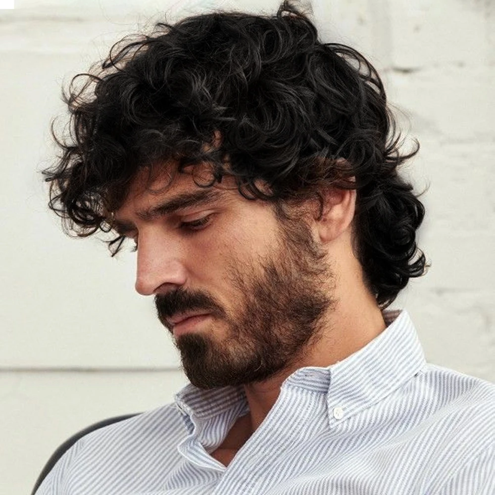 

Мужской черный парик: короткий, многослойный, кудрявый, волнистый, из натуральных волос, для повседневной носки и вечеринок, машинной работы, для мужчин