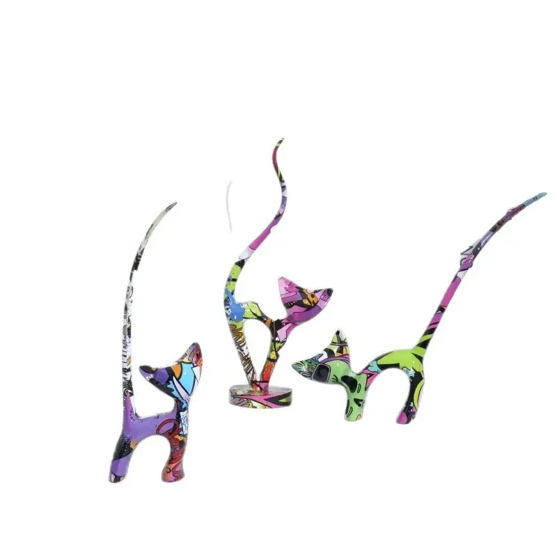 Creative colorful water transfer animal kitten resin crafts home decoration soft decoration living room bedroom decoration