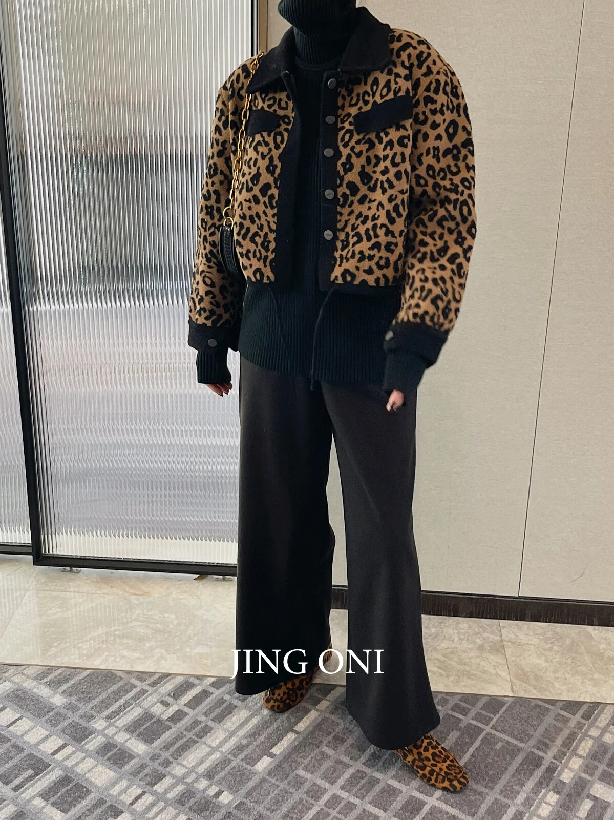 Leopard Cardigan Sweater Knitwear Blouse Woman Clothing 2023 Y2k Korean Fashion Style Vintage Winter Top Elegant Crop Outerwear