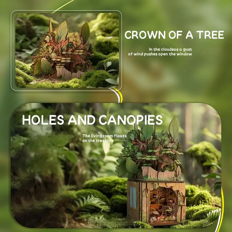 لغز بيت شجرة خشبية ثلاثية الأبعاد من OUZEY - مجموعة بناء تيدي بير كوخ DIY، هدية حرفية مصغرة لبيت الدمى للفتيات والمراهقات #3