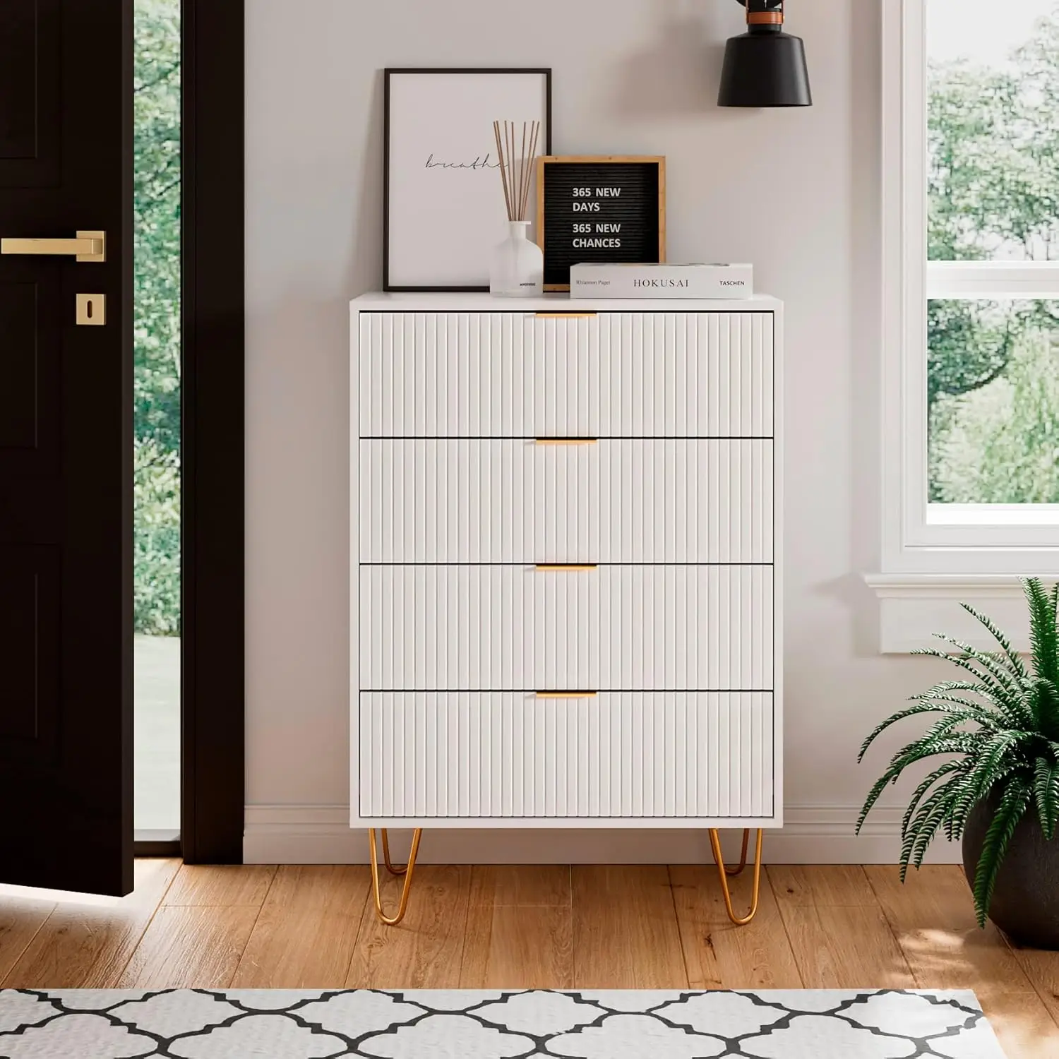 

4 Drawer Dresser, Drawer Chest, Tall Storage Chest Cabinet Organizer Unit with Metal Legs, Small Dresser for Bedroom, Living
