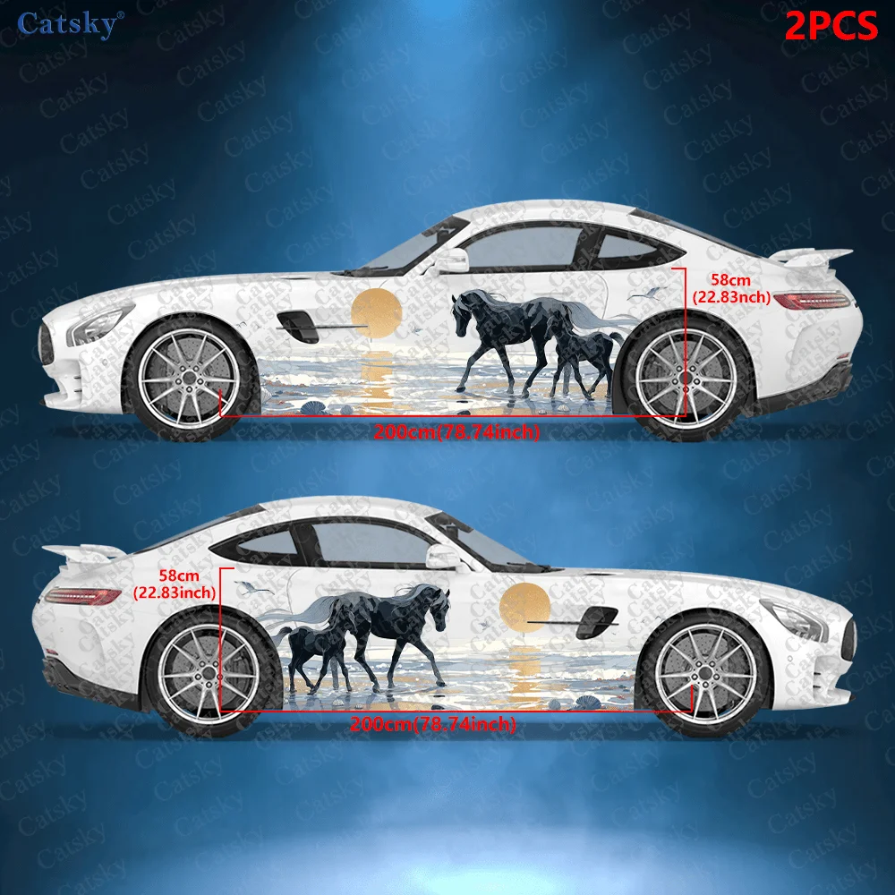 2개입 해변 다크 호스 자동차 비닐 랩, PVC 소재 방수 사이드 카 스티커, 자가 접착 스크래치 방지 스티커