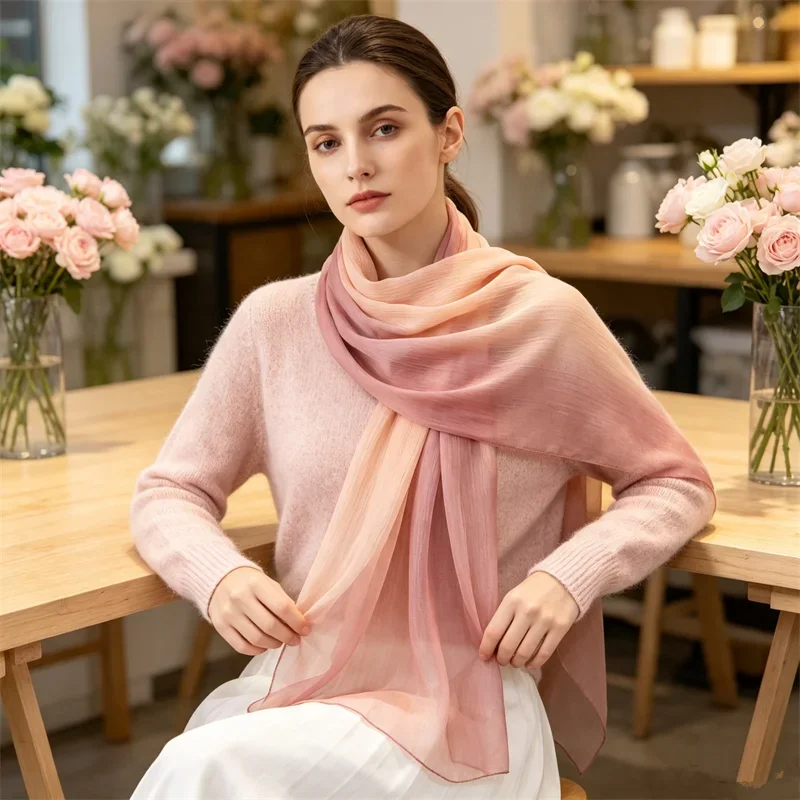 Shiny Gradient Wrinkle Chiffon Long Scarf Premium Crinkle Satin Hijab Bandanas Headband Bufanda Foulard Muslim Shawl Head Wrap