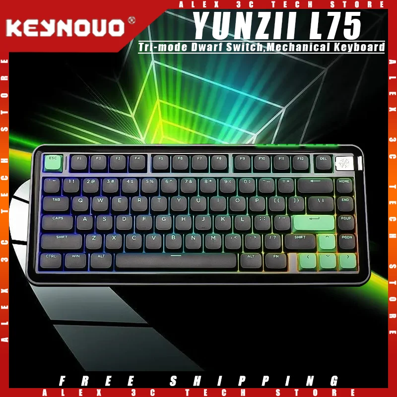 KEYNOUO YUNZII L75 Mechanical Keyboard Tri-mode Wireless Dwarf Switch QMK Gasket Structure Hot Swap Customized Gaming Keyboard