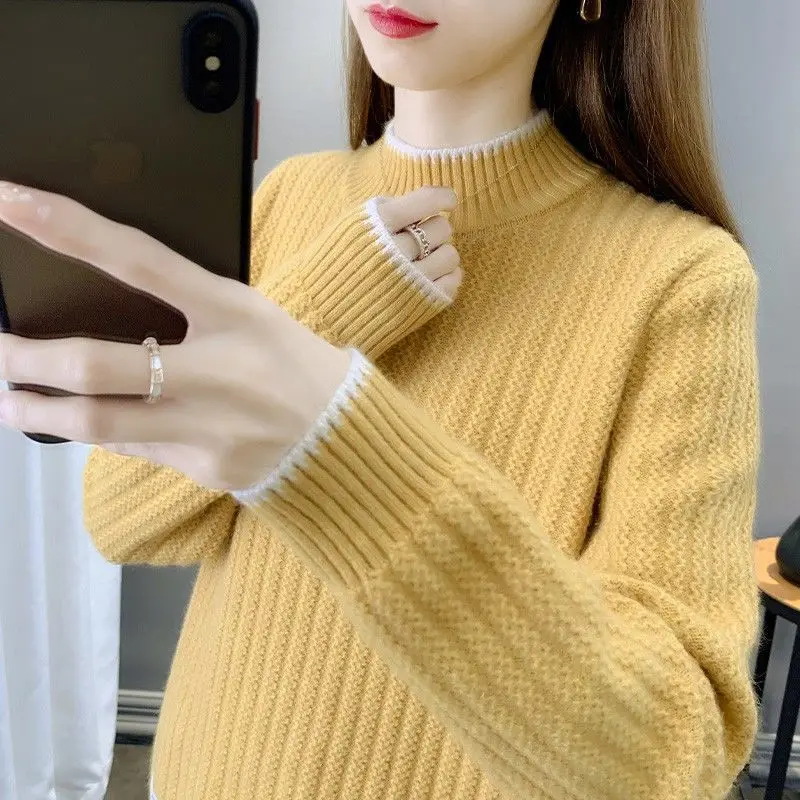 Women's Long Sleeve Top Fall Clothes Sweater For Woman Clothing Half High Pullover Korean Fashion Knitted Sweater In Autumn