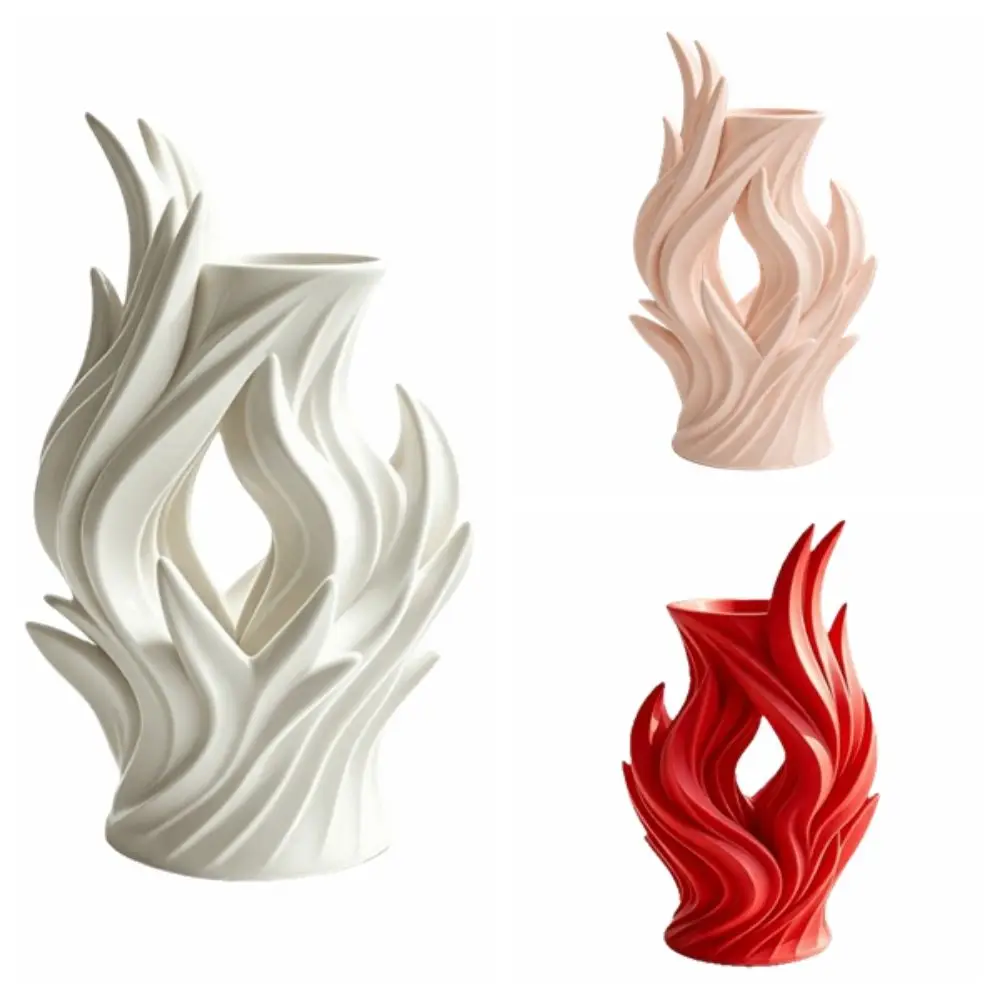 Modern Art 3D Printed Irregular Vase Twisted Wave Minimalist Artistic Flame Vase Hollow Out Flower Container Desktop Decoration