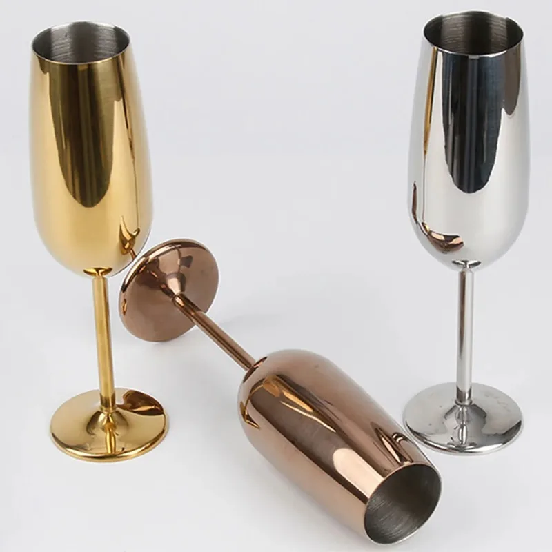 2/4pc 260ml stainless steel 304 Champagne glass saloon Restaurant KTV tall glass Creative European light luxury wine glass