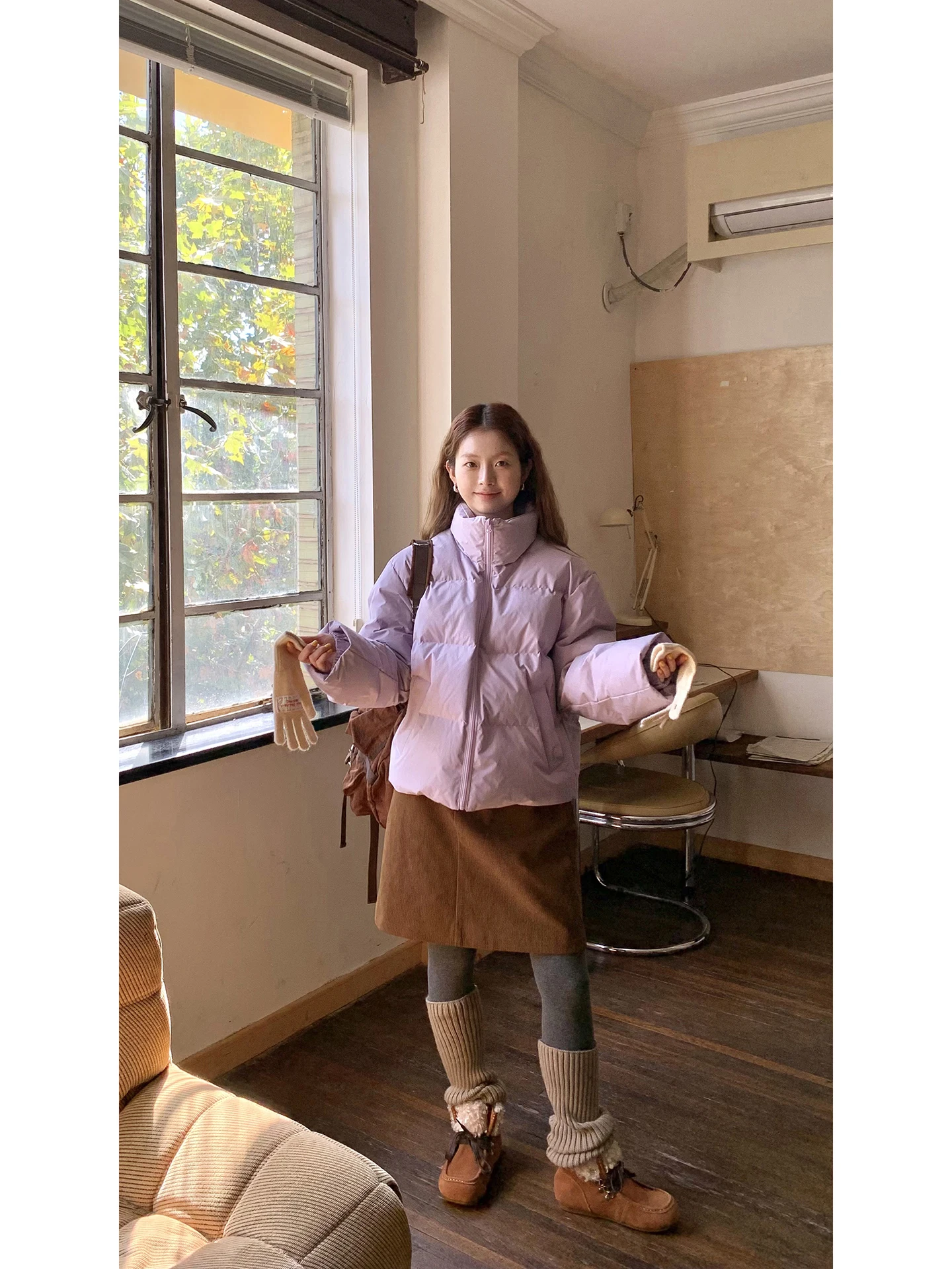 

G Sle Women's Purple down Jaet 2025 New Winter ort 90 White Du down Warm Faionable Straight Cut Long Sve Coat