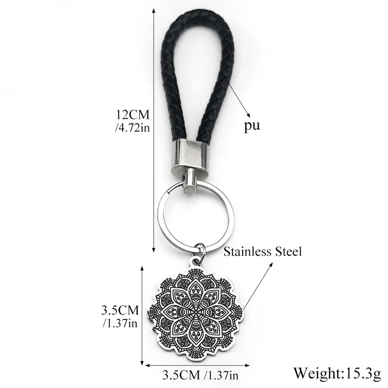 Kép 7: Mandala virágos bel Élet Rozsdaálló Acél Maszlag stramonium keychain számára Nők Ezüst színben keyholder ékszer ajándékok