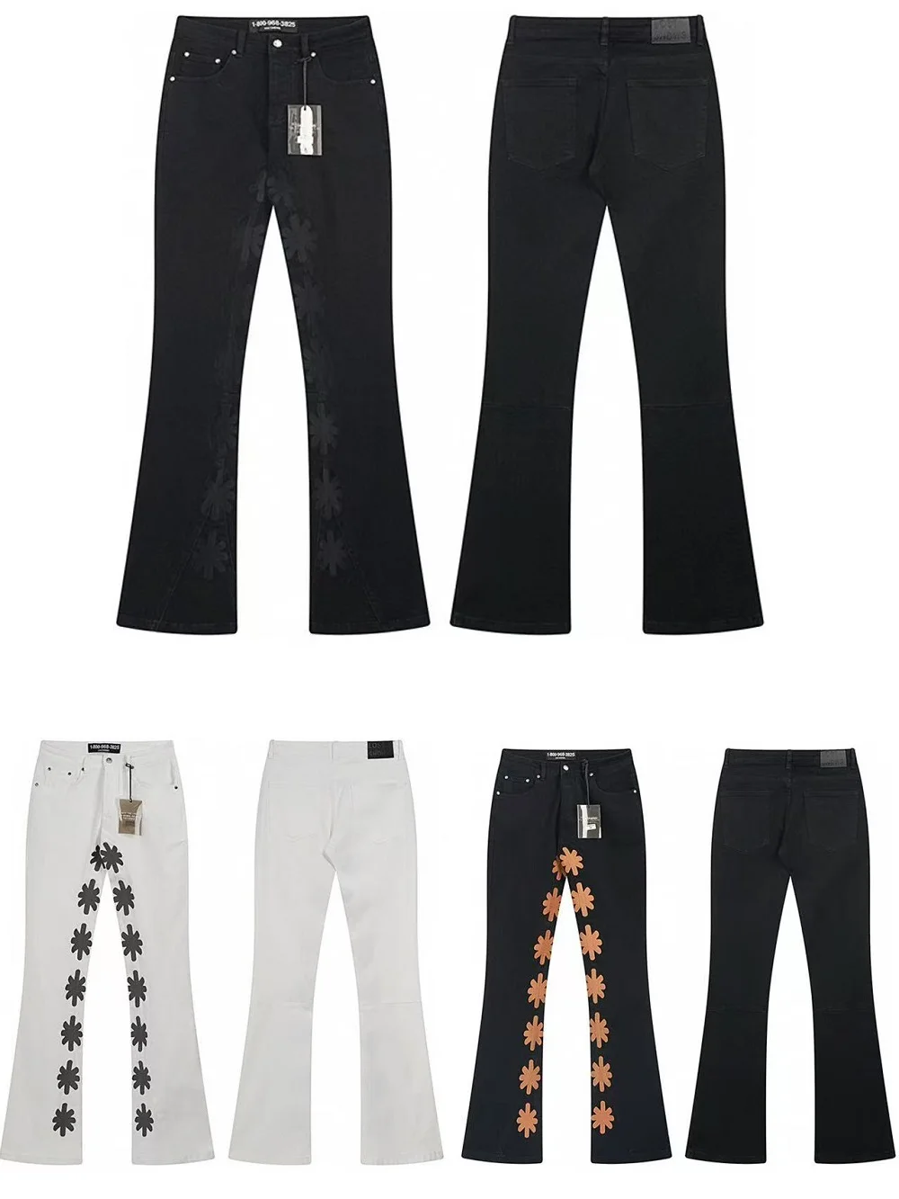 

LOSTSHDWS flared trousers slim denim Jeans Mens Top Quality Casual Streetwear Jeans Popular Flowers embroidery Pants