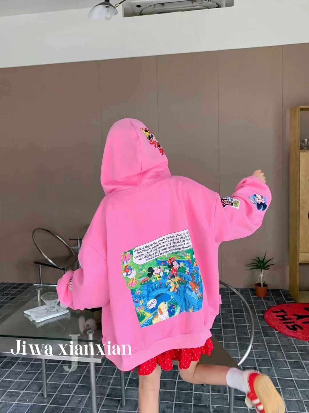 Loose Pink Long Sleeve Hooded Sweatshirts Women Spring Autumn 3d Doll Candy Color Cartoon Print Drop Sleeve Jacket 2024 New