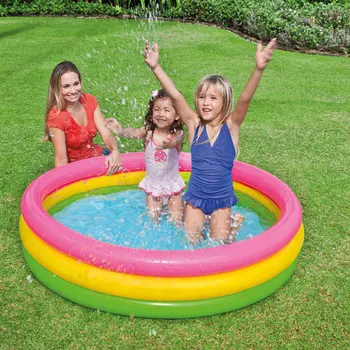 58&quot; x 13&quot; Large 3 Rings Round Sunset Glow Inflatable Swimming Pool for Kids Children&#x27;s Ball Paddling Pool Easy Set with Outside Gift Box