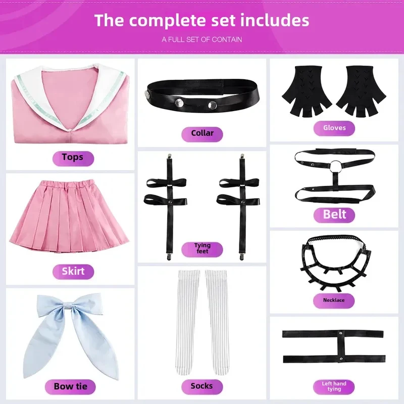 

ABC123Cute Anime Schoolgirl Costume Pink White Outfit with Top Skirt Accessories Halloween and Cosplay Eve5,j'8.k/4\