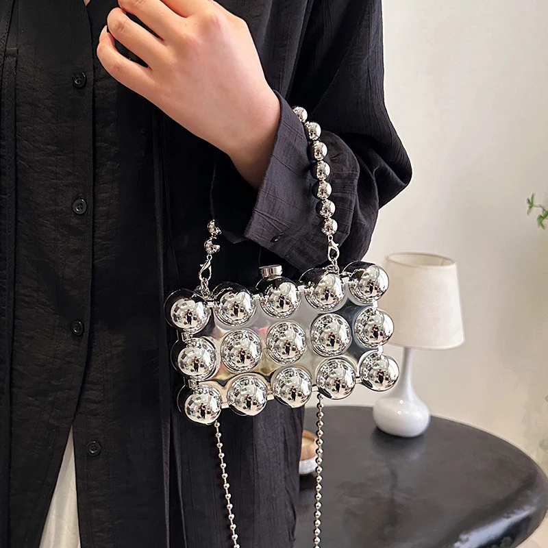 Women's Acrylic Square Clutch Handbag with Chain Top Handle Fashion Lady Glossy Bubble Evening Party Bag Shoulder Messenger Bag