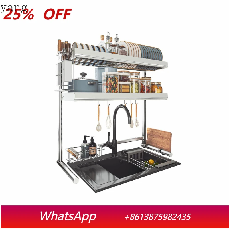 

LH Kitchen Sink Stainless Steel Shelf Dishsink Drain Retractable Storage Rack